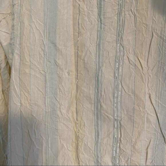 Johnny Cotton Pastel Yellow Blue Metallic Stripe Button Front Top Blouse 2 - Picture 11 of 14